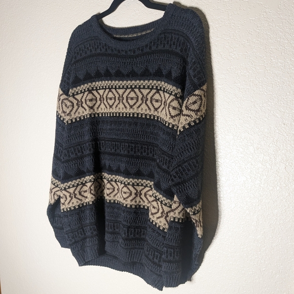 Navy Black & Cream Grampa Sweater with Intricate Designs - Picture 2 of 3